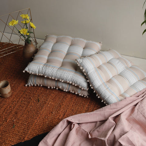 VIBE FLOOR CUSHION - BLUE AND WHITE - S/2