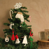 'TIS THE SEASON CHRISTMAS BASKET - 6 RED AND GREEN MACRAME ORNAMENTS + JORG BASKET